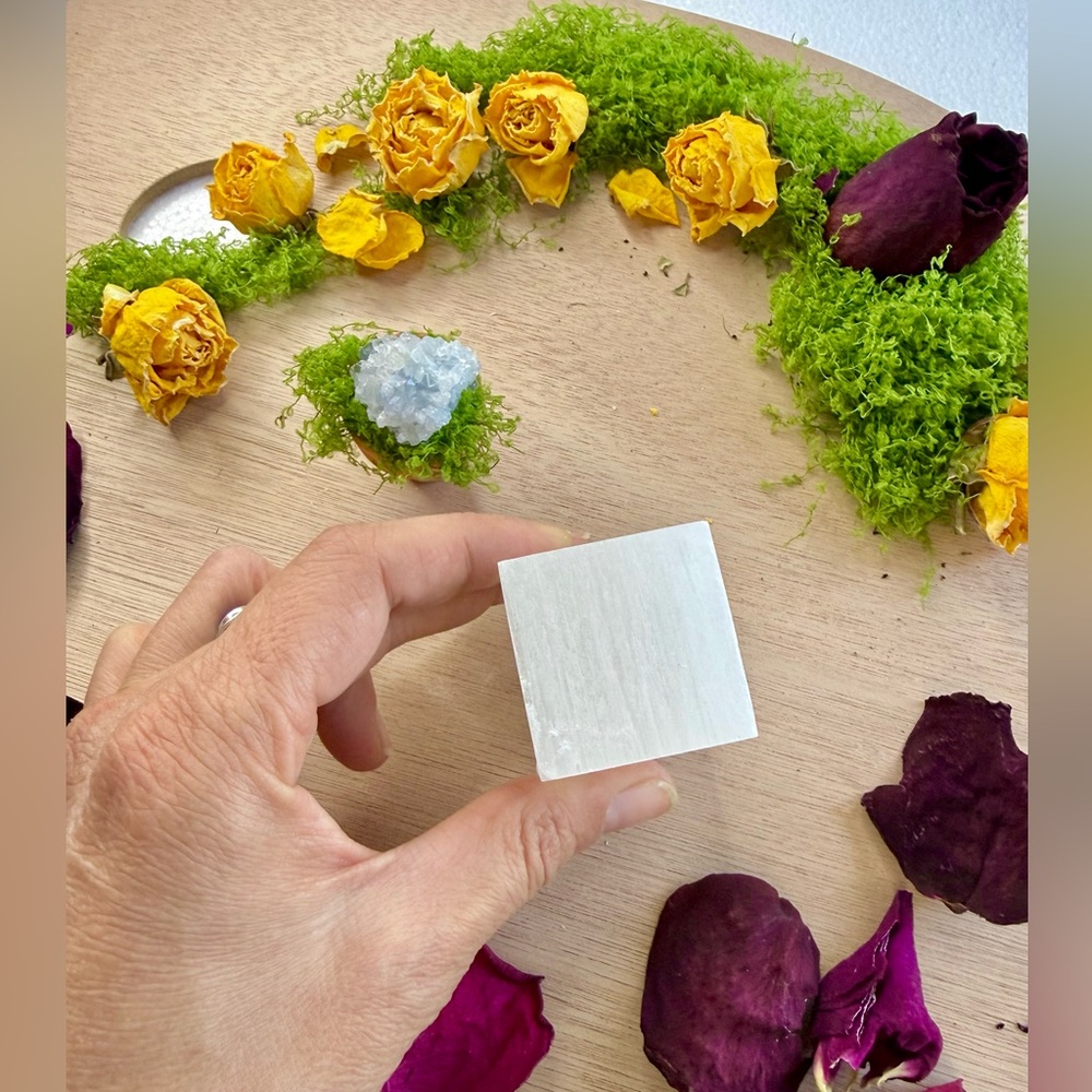 Celestite succulent & Selenite Cube | Peace • Angelic Energy • Spiritual Clarity - Picture 5 of 6